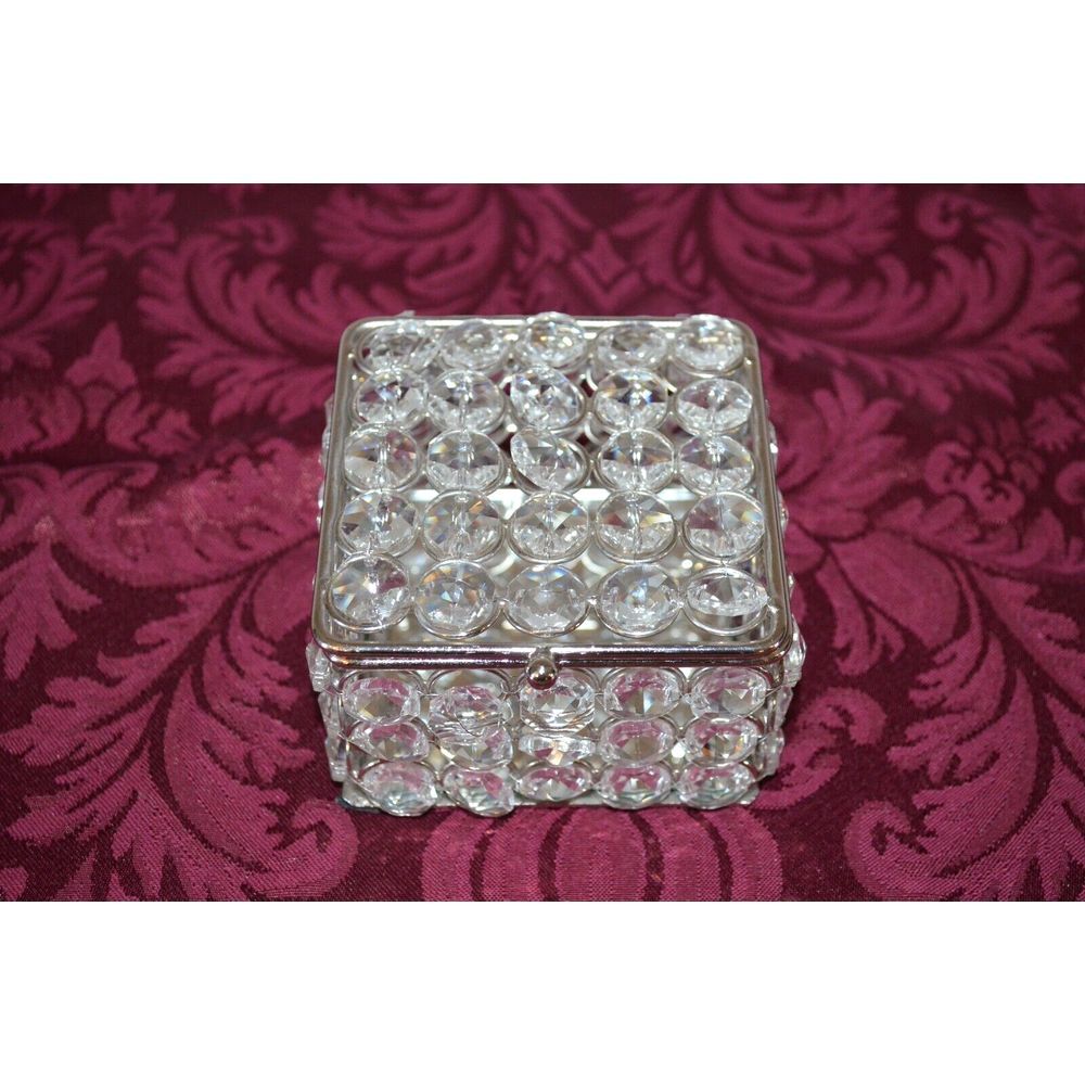 Clear Prism Rhinestone‎ Jewelry Box  with Mirror Bottom 3.5" x 3.5" x  2.5" Tall